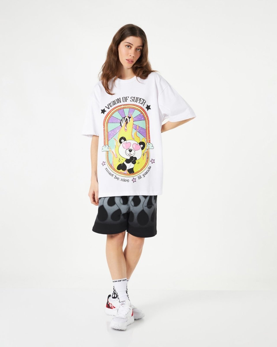 T-shirt Bianca con Stampa In Love Pandy