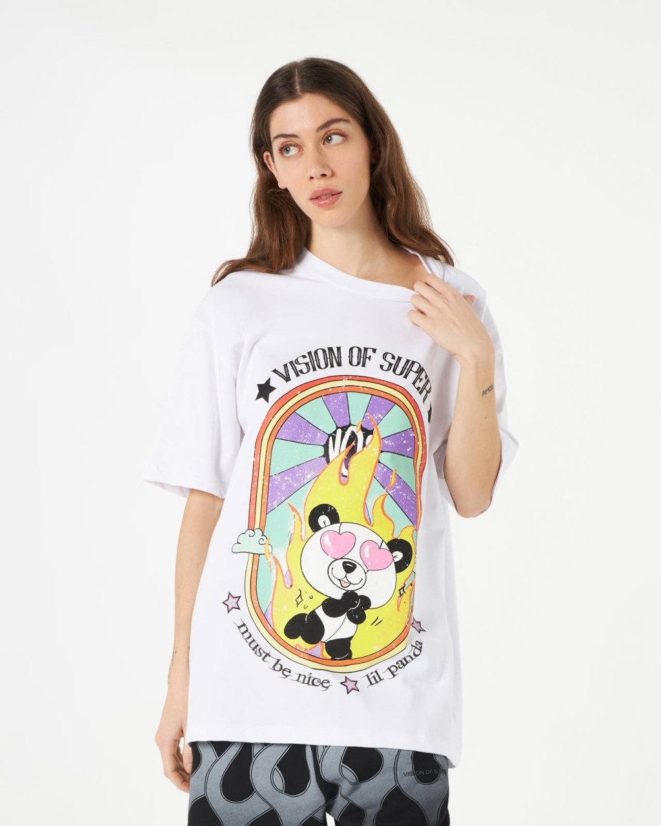 T-shirt Bianca con Stampa In Love Pandy