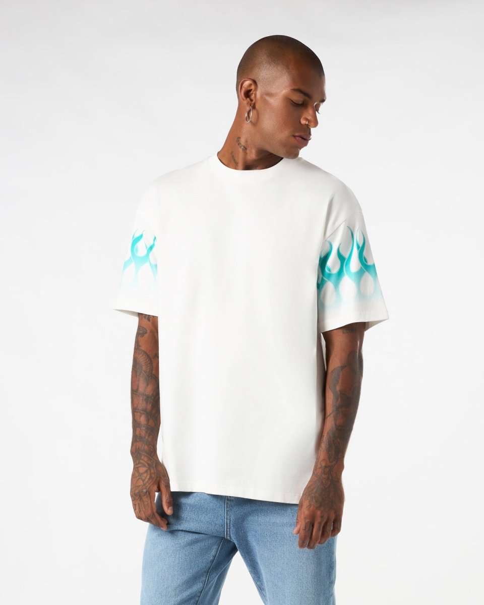 WHITE T-SHIRT WITH LIGHT BLUE GRADIENT FLAMES - Vision of Super