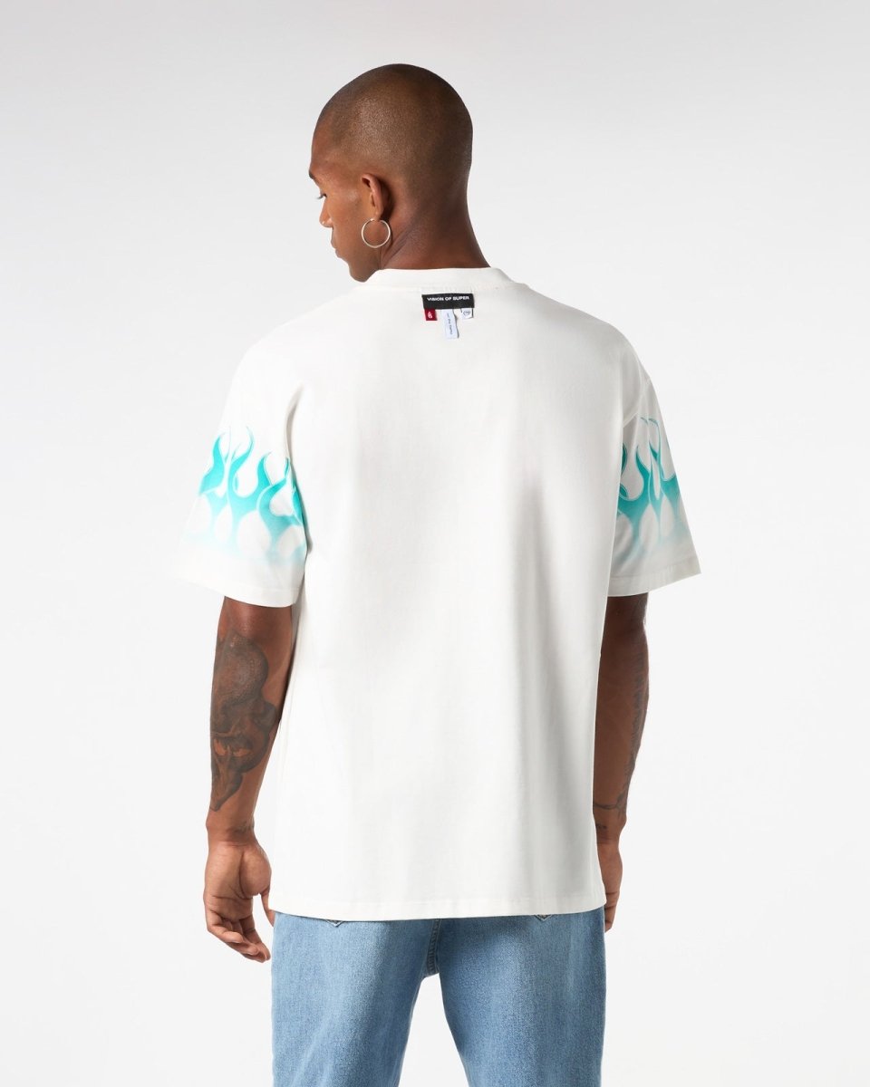WHITE T-SHIRT WITH LIGHT BLUE GRADIENT FLAMES - Vision of Super
