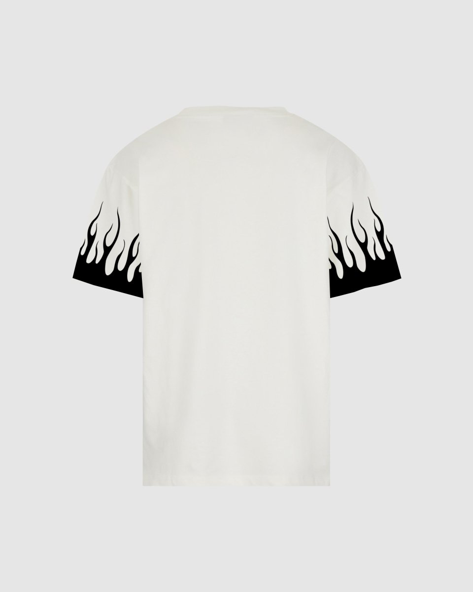 WHITE T-SHIRT WITH PRINTED BLACK FLAMES - Vision of Super