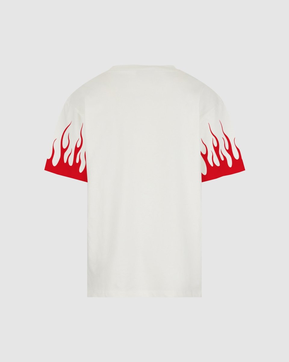 T-SHIRT BIANCA CON FIAMME ROSSE STAMPATE