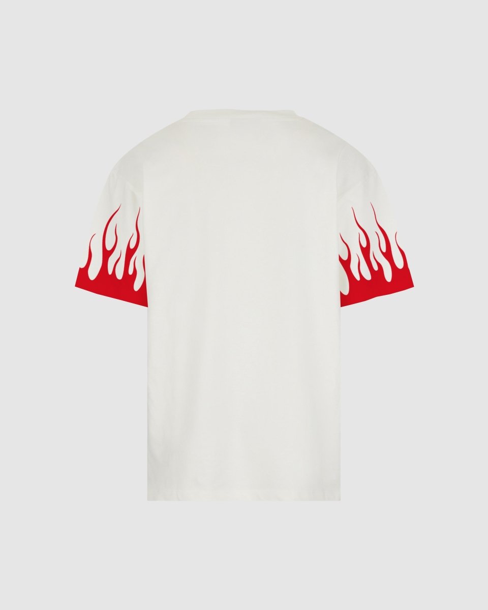 WHITE T-SHIRT WITH PRINTED RED FLAMES - Vision of Super