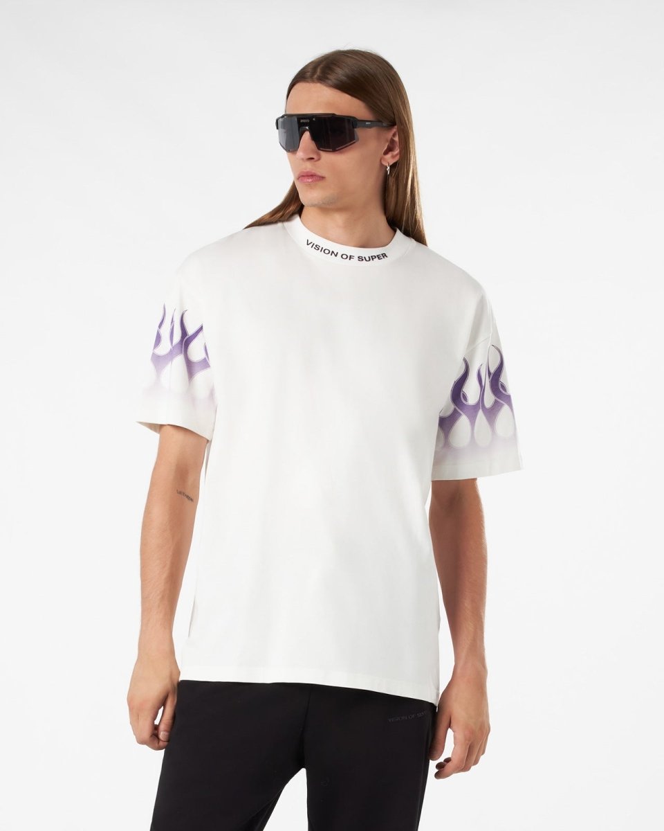 WHITE T-SHIRT WITH PURPLE FLAMES