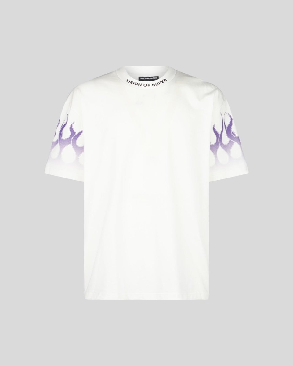 WHITE T-SHIRT WITH PURPLE FLAMES