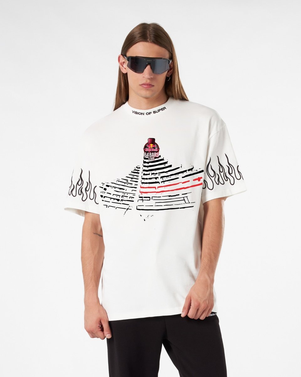 WHITE T-SHIRT WITH RED BULL 64 BARS PRINT - Vision of Super
