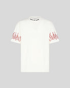 WHITE T-SHIRT WITH RED EMBROIDERED FLAMES - Vision of Super