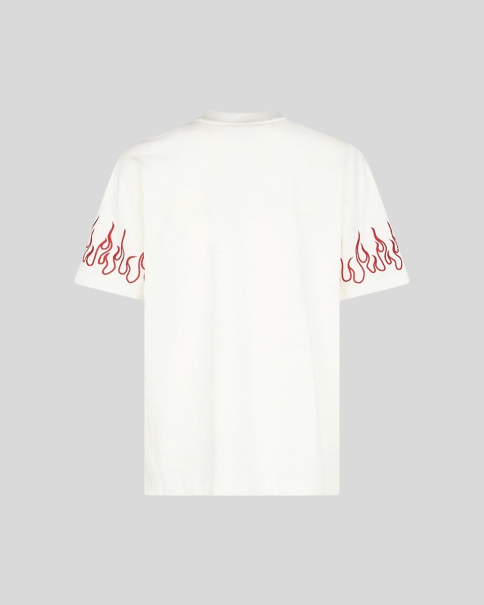 WHITE T-SHIRT WITH RED EMBROIDERED FLAMES - Vision of Super