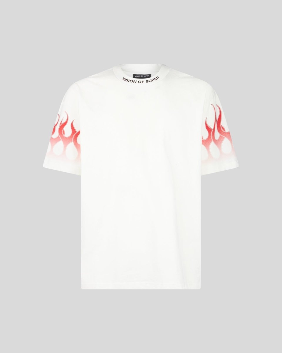 WHITE T-SHIRT WITH RED FLAMES