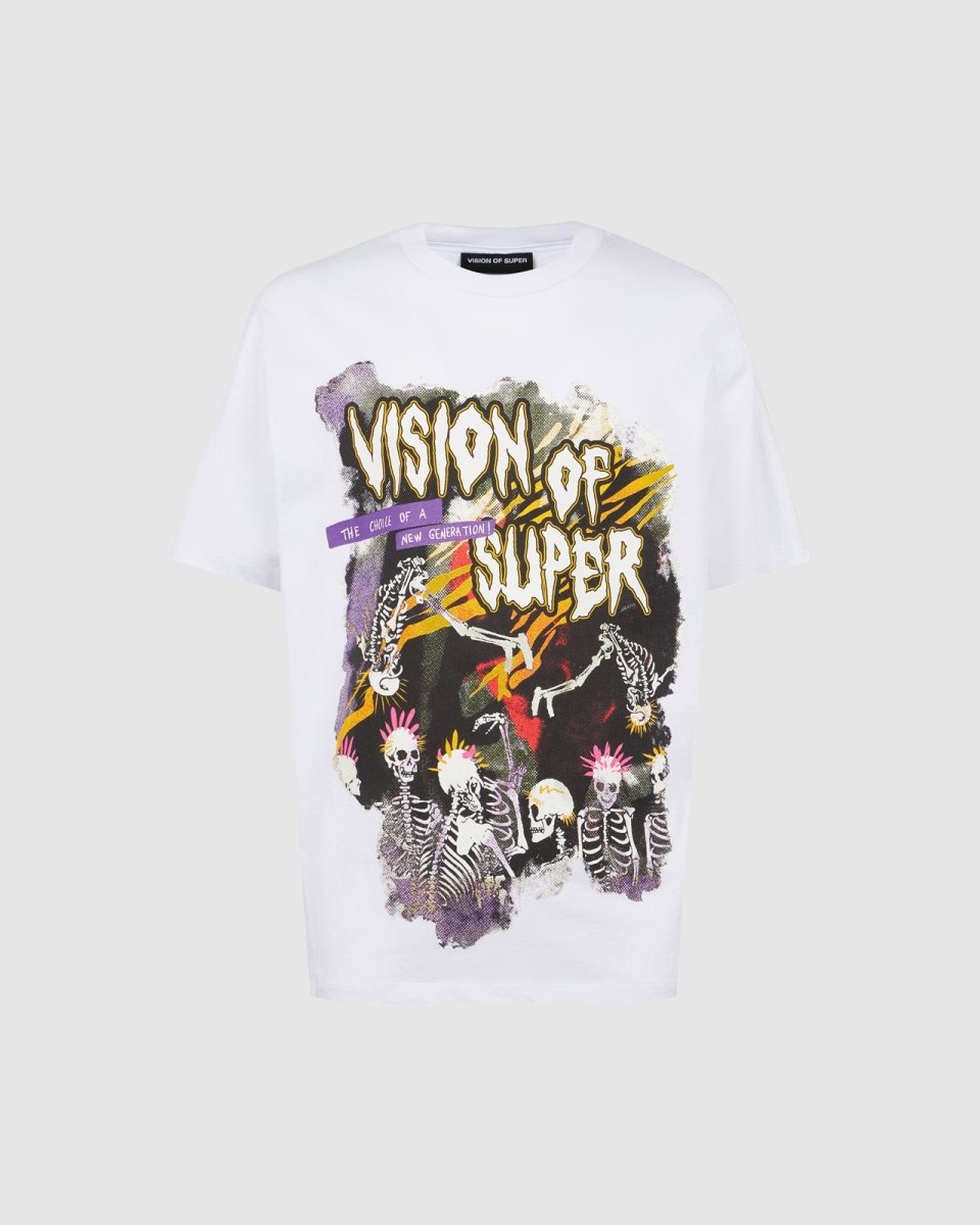 White T-shirt with Skeleton Print - Vision of Super