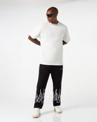 WHITE T-SHIRT WITH WHITE EMBROIDERED FLAMES - Vision of Super