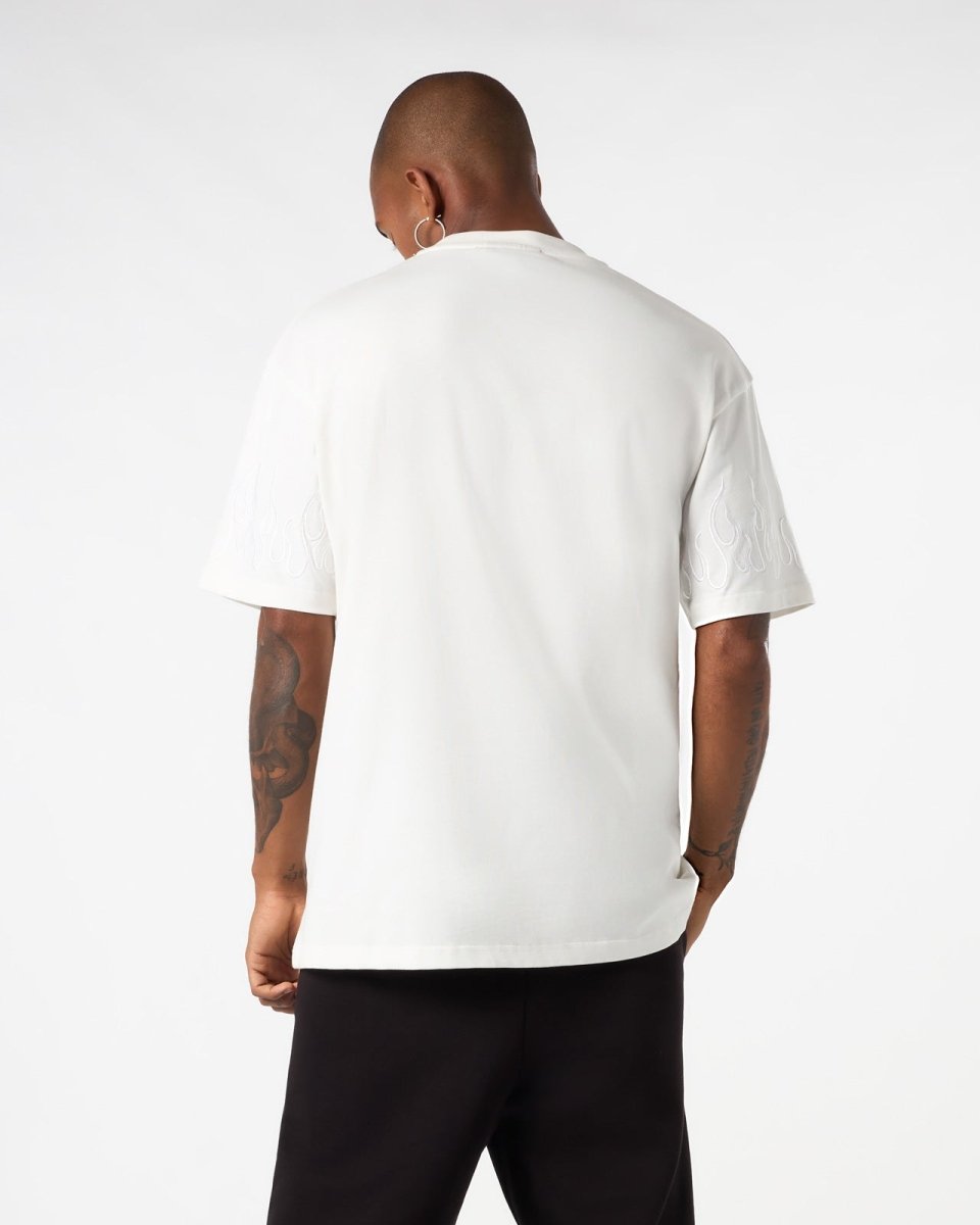 WHITE T-SHIRT WITH WHITE EMBROIDERED FLAMES - Vision of Super